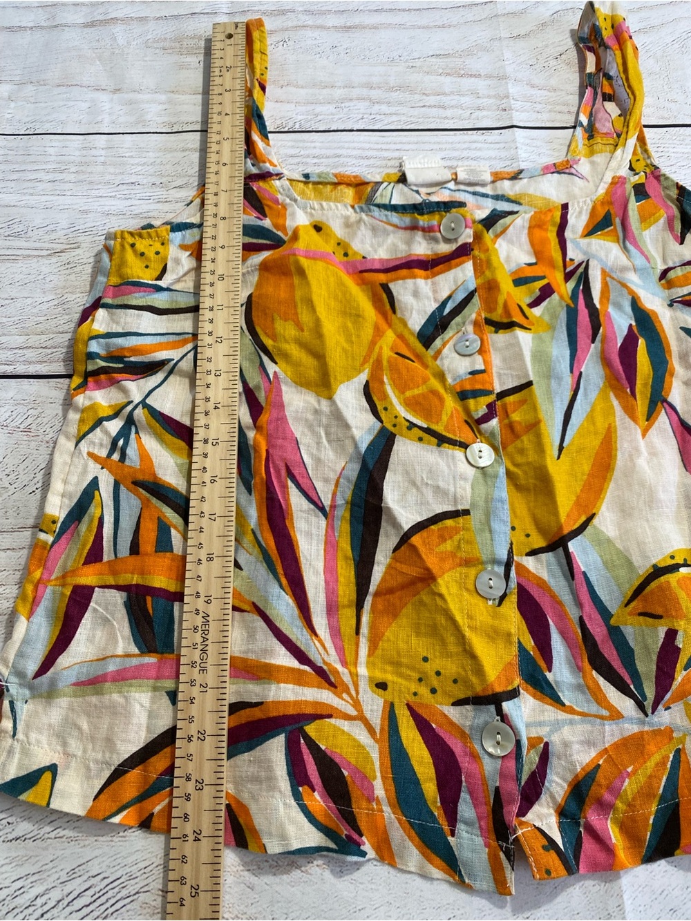C&C California Linen Multicolour Leaf-Print Button Tank Top Large - Picture 9 of 11